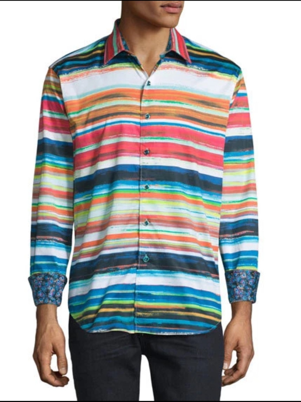 Robert Graham red rock desert scene multi colored bottom down shirt